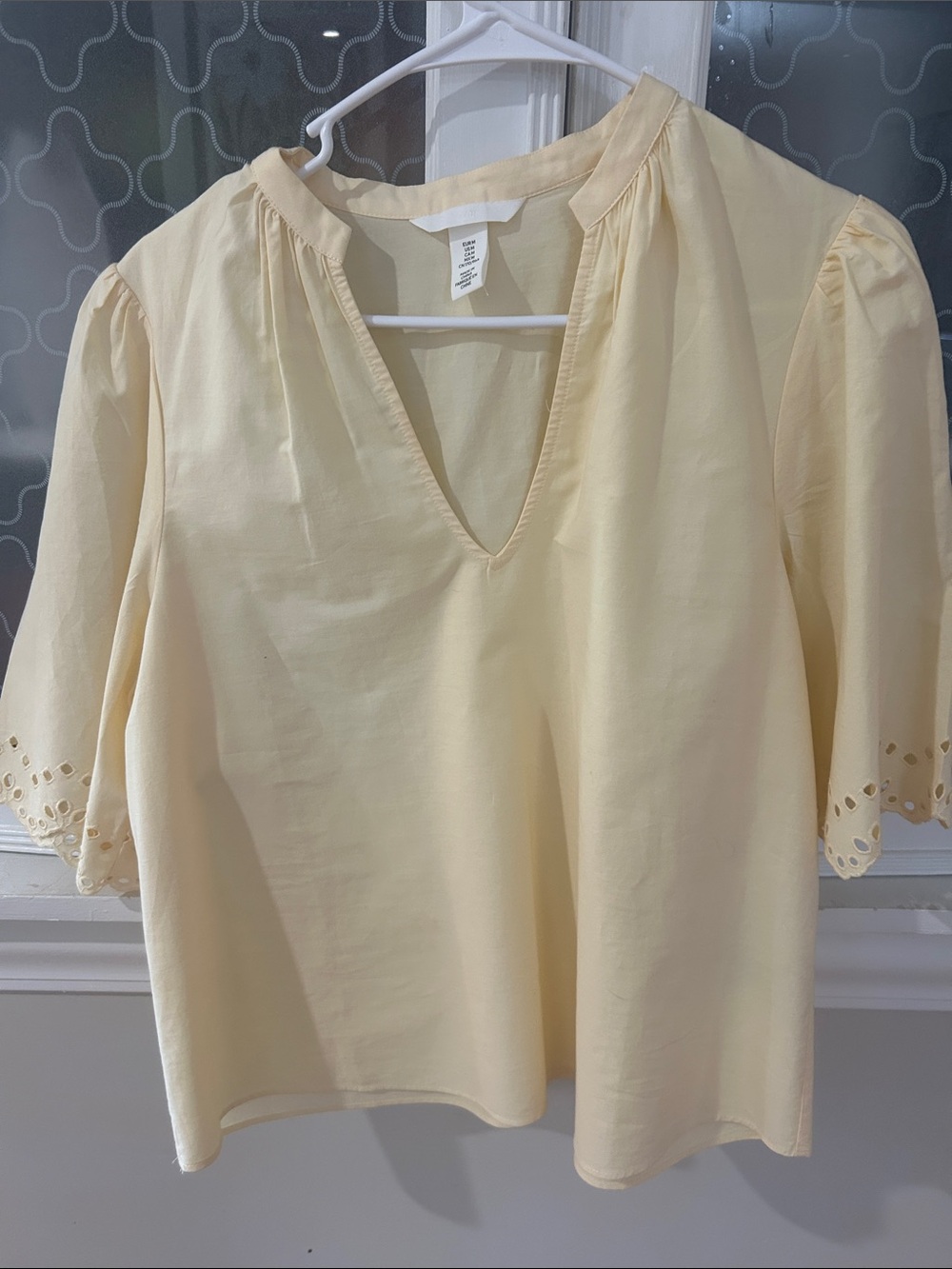 H&M Light Yellow Eyelet-Sleeve V-Neck Women's Top